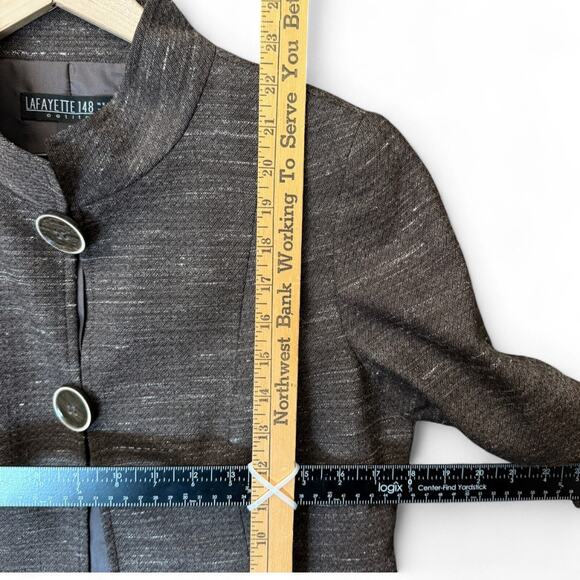 LAFAYETTE 148 NEW YORK Blazer Brown Tweed Hemp Wool Old Money 8 Pet Quiet Luxury - Picture 5 of 8